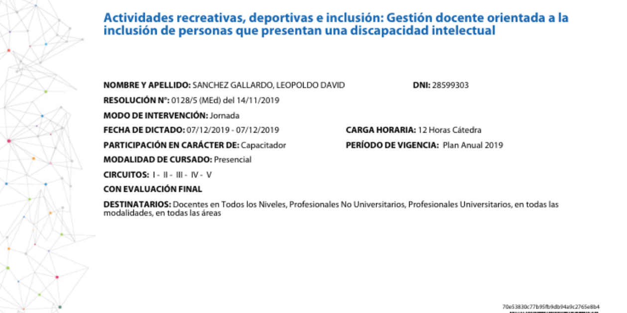 Capacitación: Actividades Recreativas, deportivas e Inclusión 2019