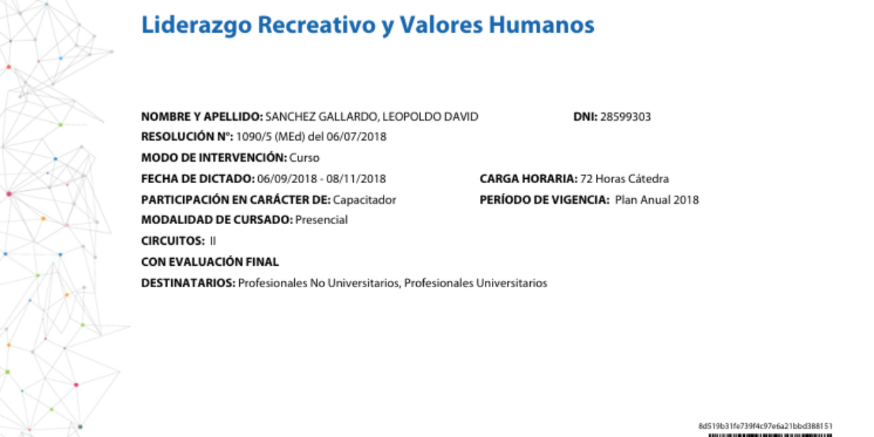 Curso: Liderazgo Recreativo y Valores Humanos 2018